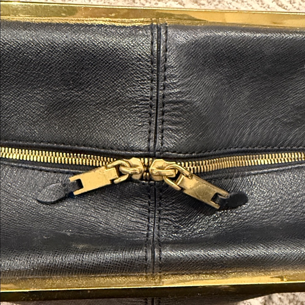 J. Crew Black Leather Bag with Gold Zipper - Picture 4 of 7